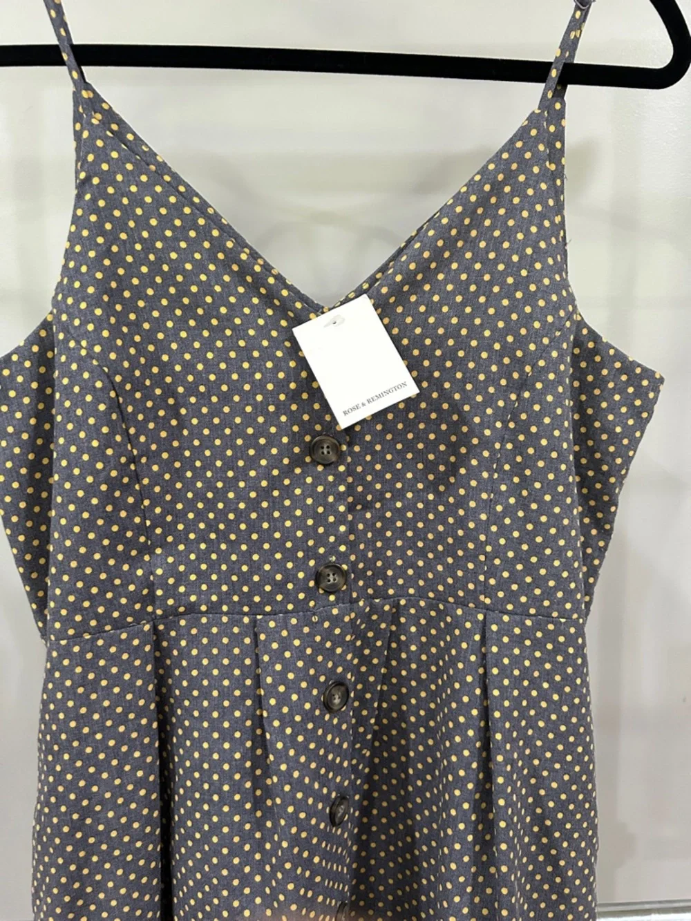 Umgee Gray Spaghetti Strap Polka Dot Button-Front Mini Dress - Picture 4 of 10